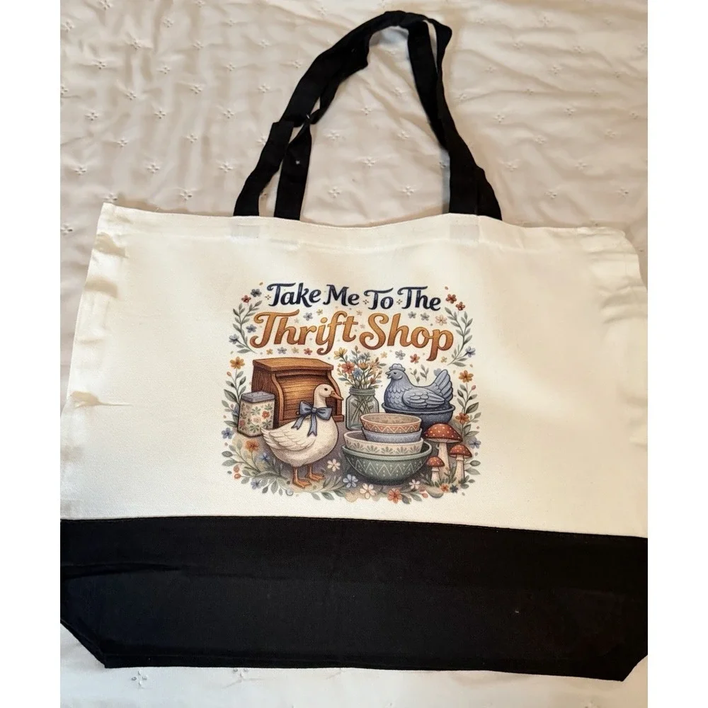 Thick Canvas Tote Bag Double Handles. 15x18.5x4.72. Take Me To The Thrift Shop